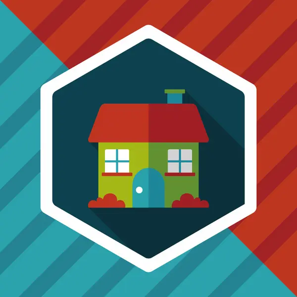 Building house flat icon with long shadow, eps10 — стоковый вектор