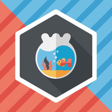 Düz simgesi uzun gölge, eps10 ile evde beslenen hayvan balık kase