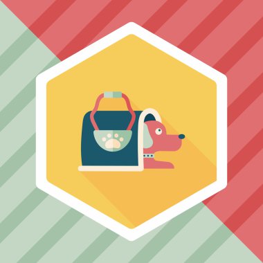 Evde beslenen hayvan köpek seyahat kafes düz simgesiyle uzun gölge, eps10