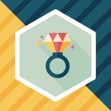 Sevgililer günü elmas yüzük düz simgesiyle uzun gölge, eps10