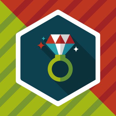 Sevgililer günü elmas yüzük düz simgesiyle uzun gölge, eps10