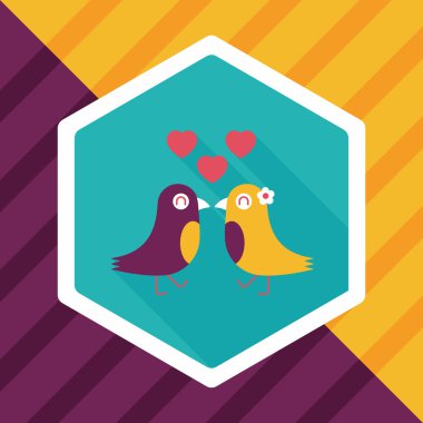 Sevgililer sevgilisi kuş düz simgesi ile uzun gölge, eps10