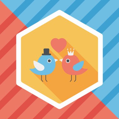 Sevgililer sevgilisi kuş düz simgesi ile uzun gölge, eps10