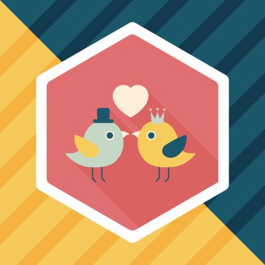 Sevgililer sevgilisi kuş düz simgesi ile uzun gölge, eps10