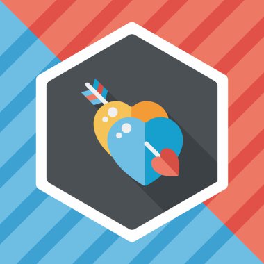 Sevgililer günü kalp ok ve yayla düz simgesi ile uzun gölge, e