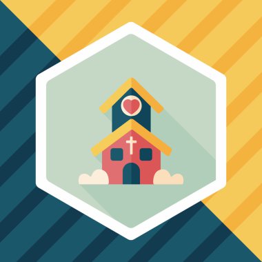 Sevgililer günü düğün kilise düz simgesiyle uzun gölge, eps10