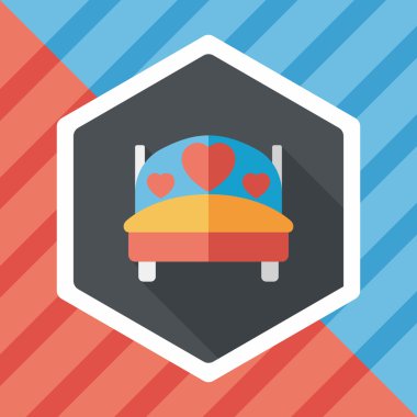 Düğün çifti yatak düz ikonu, uzun gölge, eps10