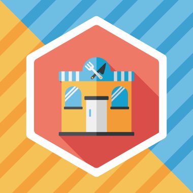 Bina Restoran düz simgesi ile uzun gölge, eps10