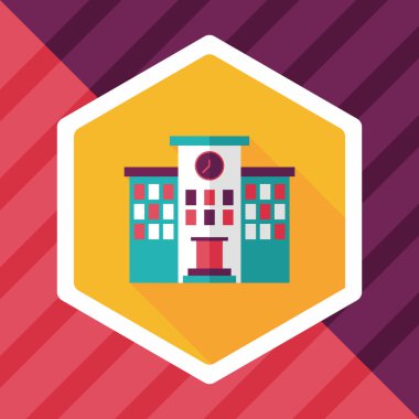 Bina okul düz simgesi ile uzun gölge, eps10