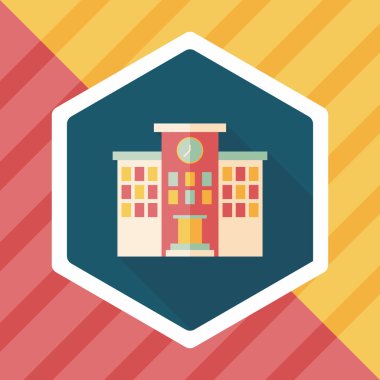 Bina okul düz simgesi ile uzun gölge, eps10