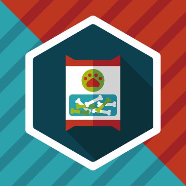 Evde beslenen hayvan köpek gıda paket düz simgesi ile uzun gölge, eps10