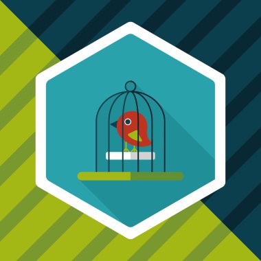 Evde beslenen hayvan kuş kafesi düz simgesi ile uzun gölge, eps10
