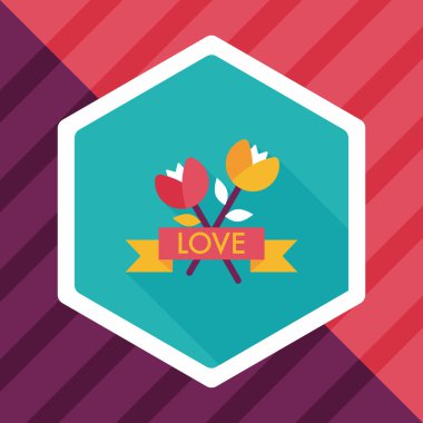 Sevgililer Günü çiçekleri uzun gölgeli düz ikon, eps10