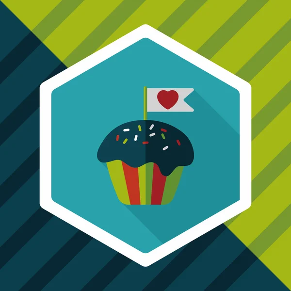 Aftelkalender voor Valentijnsdag cupcake platte pictogram met lange schaduw, eps10 — Stockvector