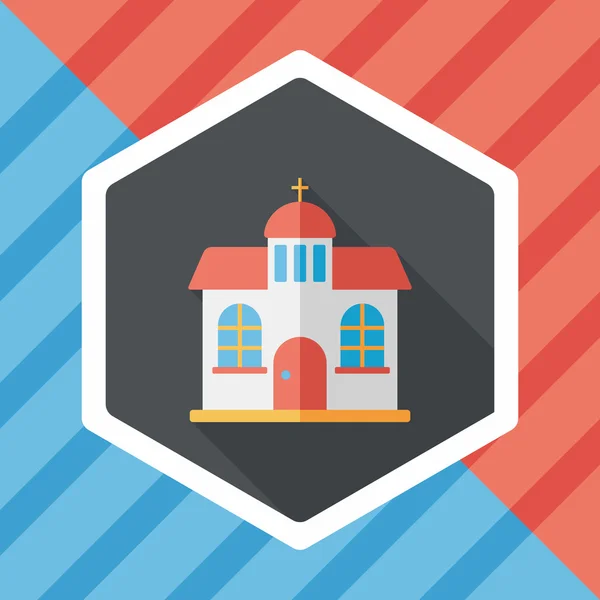 Building church flat icon with long shadow, eps10 — стоковый вектор