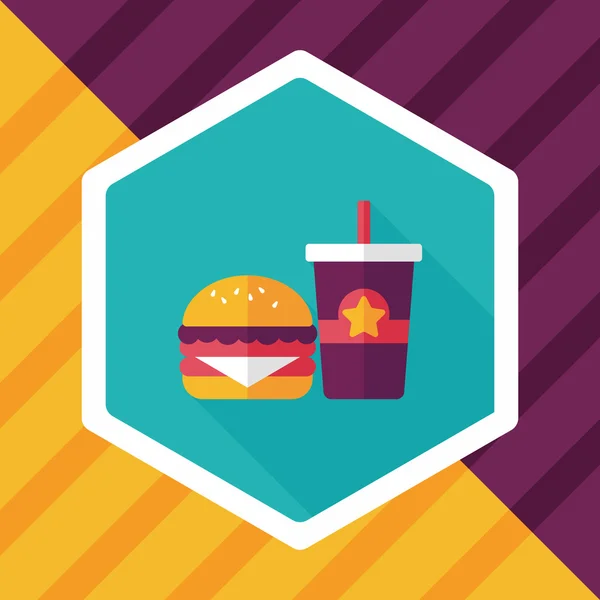 Uzun Gölge, eps10 düz simgesiyle hamburger ve soda — Stok Vektör