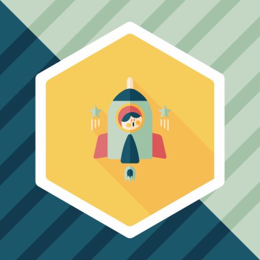 Uzay roket ve astronot uzun gölge, eps10 düz simgesi