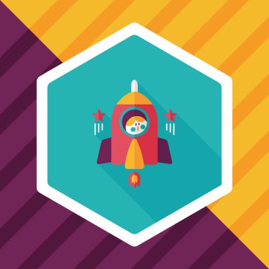 Uzay roket ve astronot uzun gölge, eps10 düz simgesi