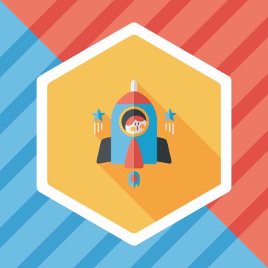 Uzay roket ve astronot uzun gölge, eps10 düz simgesi