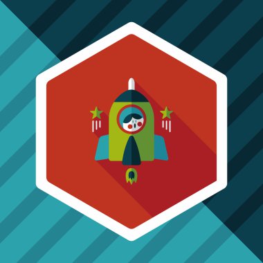 Uzay roket ve astronot uzun gölge, eps10 düz simgesi