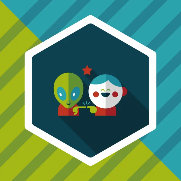 Espace alien et garçon amitié icône plate avec ombre longue, eps10 — Image vectorielle