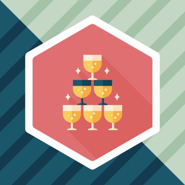 düğün şampanyası uzun gölgeli düz ikon, eps10