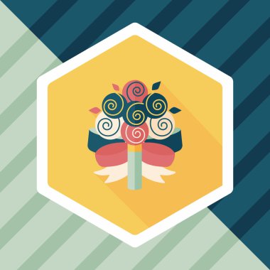 çiçek buketi düz simgesi ile uzun gölge, eps10 düğün