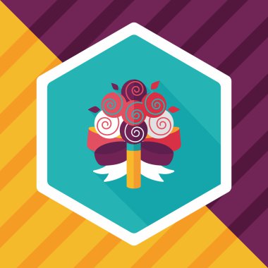 çiçek buketi düz simgesi ile uzun gölge, eps10 düğün