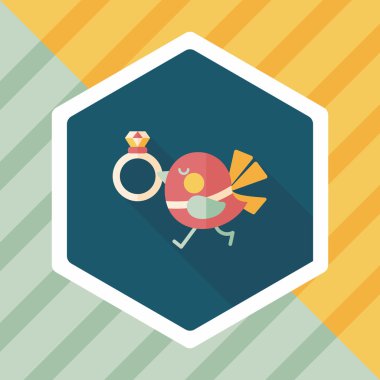 kuş uzun gölge, eps10 ile elmas yüzük düz simgesi ile düğün