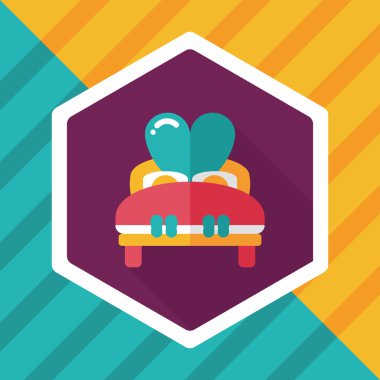 Düğün çifti yatak düz ikonu, uzun gölge, eps10