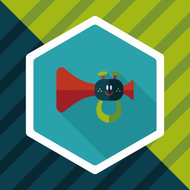 trompet veya boynuzu oyuncak düz simgesi ile uzun gölge, eps10