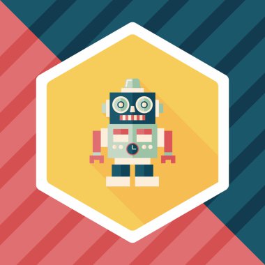 Vintage robot uzun gölge, eps 10 düz simgesi