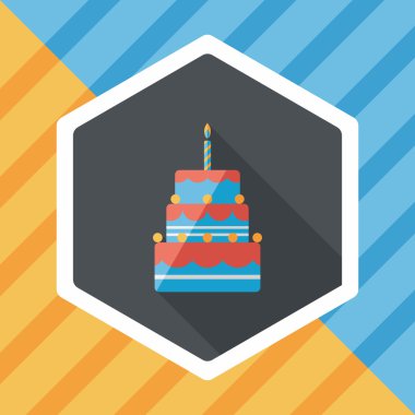 doğum günü pastası düz simgesi ile uzun gölge, eps10
