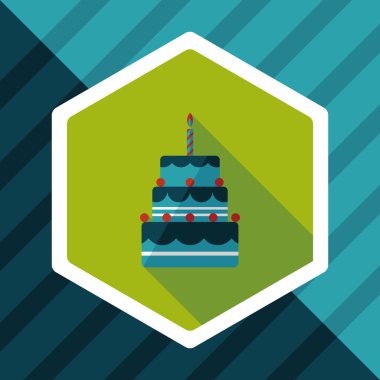 doğum günü pastası düz simgesi ile uzun gölge, eps10