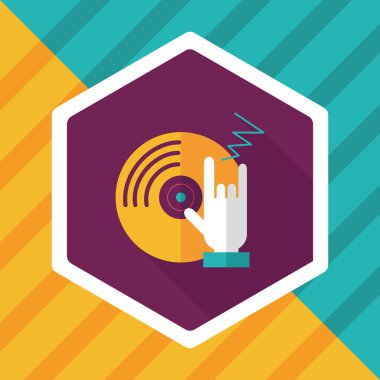 DJ müzik düz simgesi ile uzun gölge, eps10