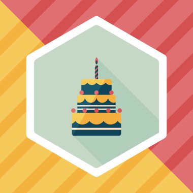 doğum günü pastası düz simgesi ile uzun gölge, eps10