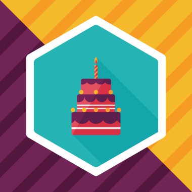 doğum günü pastası düz simgesi ile uzun gölge, eps10