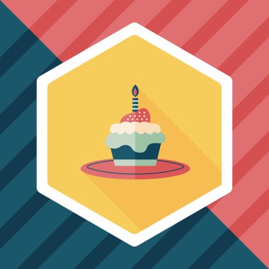 doğum günü pastası düz simgesi ile uzun gölge, eps10