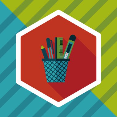 kalem tutucu düz simgesi ile uzun gölge, eps10