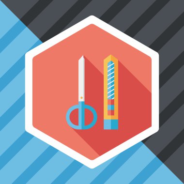 makas ve kağıt bıçak düz simgesi ile uzun gölge, eps10