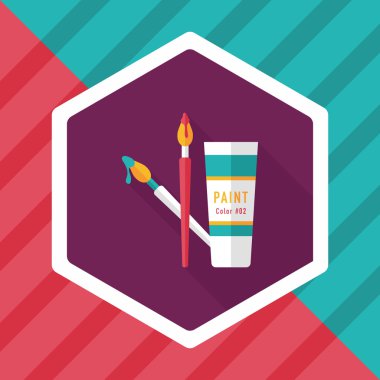 Fırça ve renk tüp düz simgesi ile uzun gölge, eps10