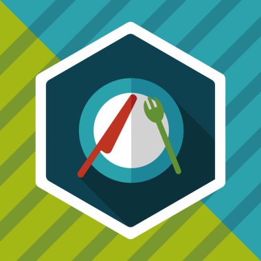 uzun gölge düz simgesiyle dishware ve çatal bıçak takımı