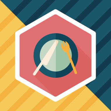 uzun gölge düz simgesiyle dishware ve çatal bıçak takımı