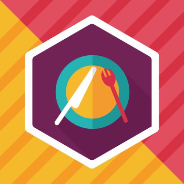 uzun gölge düz simgesiyle dishware ve çatal bıçak takımı