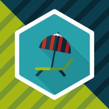 uzun gölge ile tembel plaj şezlong koltuğu düz simgesi