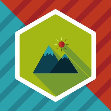 uzun gölge ile dağ turistik düz simgesi