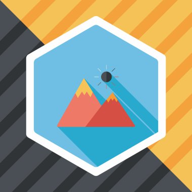 uzun gölge ile dağ turistik düz simgesi