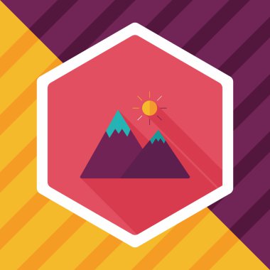 uzun gölge ile dağ turistik düz simgesi