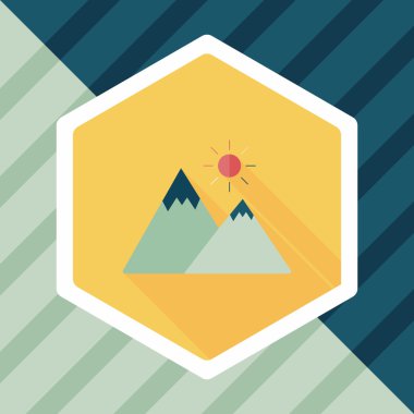 uzun gölge ile dağ turistik düz simgesi