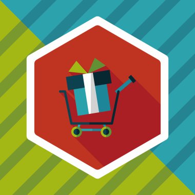 uzun gölge ile alışveriş sepeti düz simgesi